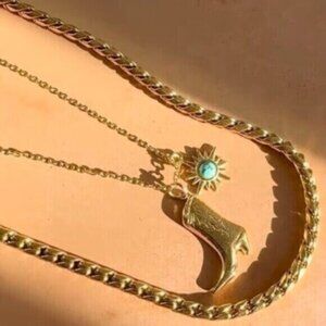 Western Necklace Gold Boot & Turquoise Sun Charm Waterproof Western Jewelry CUTE